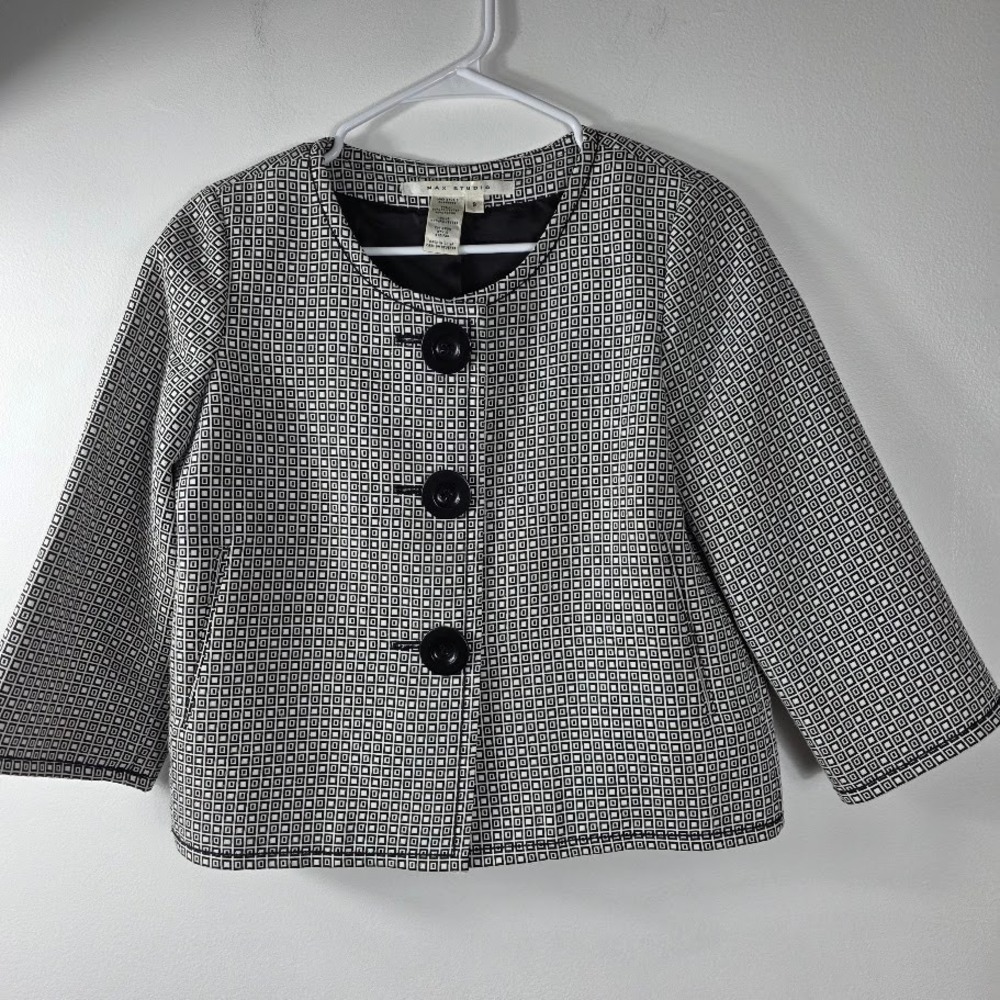 MAX STUDIO Geometric Print Blazer Jacket Women's Size Small Black White